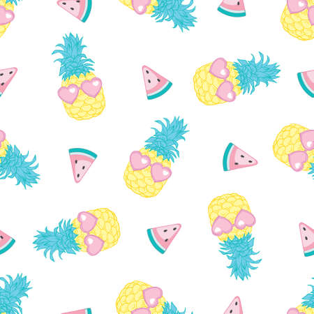 Seamless background with pineapple in glasses. Ideal for invitations, greeting cards, wrapping paper, posters, fabric prints. vector illustration.のイラスト素材