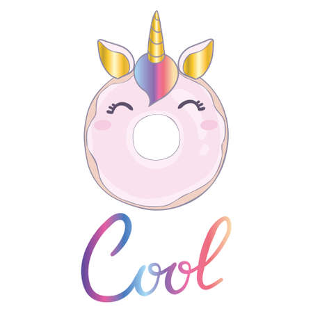 Sweet donut and unicorn horn print design with slogan. Vector illustration design for fashion fabrics, textile graphics, prints.のイラスト素材
