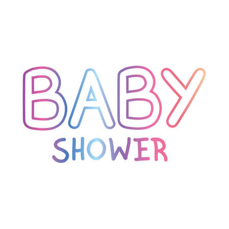 Inscription Baby shower greeting card with baby boy and girl on white backgroundのイラスト素材
