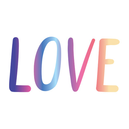 Colorful message "LOVE" for pride month celebration. Typography of LGBTQIA+ equality. Rainbow color. Float vector illustration.のイラスト素材