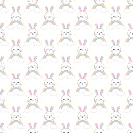 Seamless pattern with cartoon bunnies for kids. abstract art print. Hand drawn background with cute animals. vector illustrationのイラスト素材