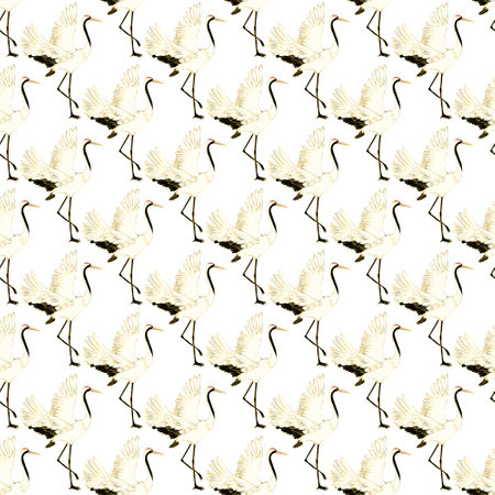 Decorative kimono floral motif background pattern with crane and flowers vector illustrationのイラスト素材