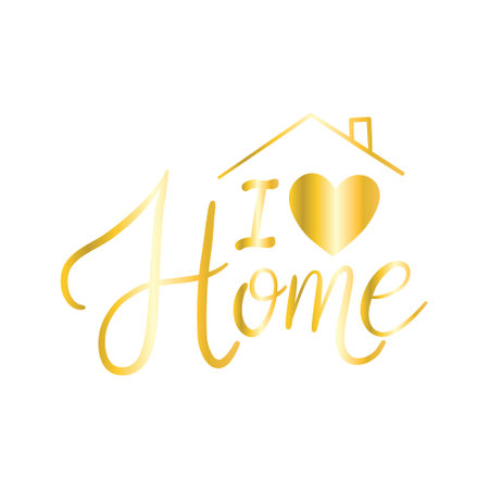 vector illustration. Handwritten Lettering of Love My Home. Template for Banner, Greeting Card, Postcard, Invitation, Party, Poster, Print or Web Product. Objects Isolated on White Background.のイラスト素材