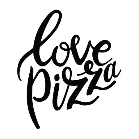 Pizza Lettering. Cute greeting card with colorful calligraphy. Hand-drawn vector illustration in cartoon styleのイラスト素材