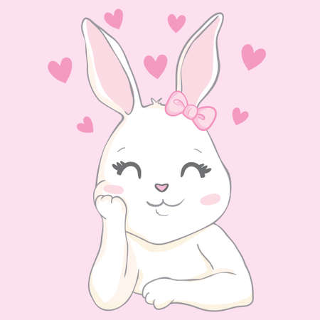 Cute little rabbit with pink glasses. Funny bunny face. Vector illustration for children print design, kids t-shirt, baby wearのイラスト素材