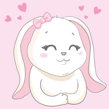 Cute little rabbit with pink glasses. Funny bunny face. Vector illustration for children print design, kids t-shirt, baby wearのイラスト素材