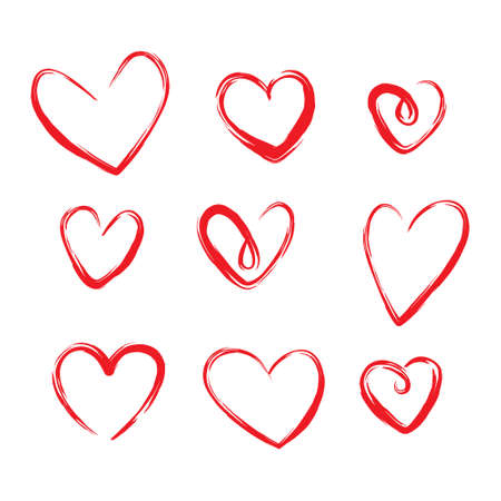 Set of hand-drawn hearts on a white background. Doodle style. vector illustration.のイラスト素材