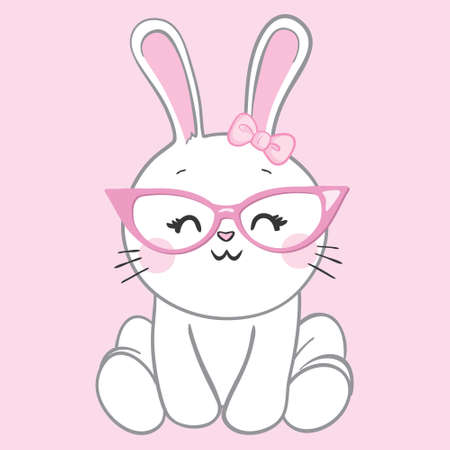 Cute little rabbit with pink glasses. Funny bunny face. Vector illustration for children print design, kids t-shirt, baby wearのイラスト素材
