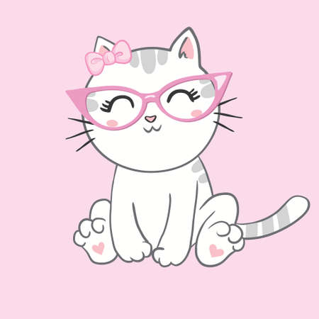 cute cats sketch vector illustration, print design cat, children print on t-shirt girl, illustration.のイラスト素材