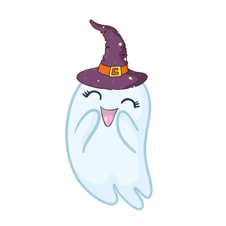 cute ghost. Happy halloween ghosts characters, spooky expression creature.のイラスト素材