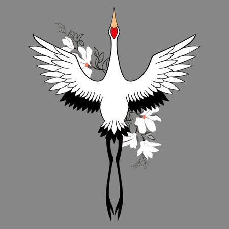 Japanese crane bird isolate on a gray background. vector graphics.のイラスト素材