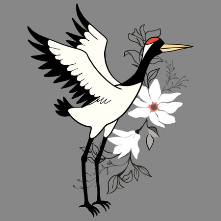 Japanese crane bird isolate on a gray background. vector graphics.のイラスト素材