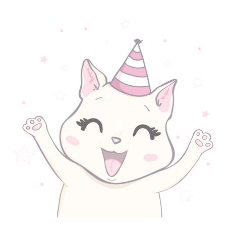Cute cat creative cards templates with Happy birthday theme design. vector illustrationのイラスト素材