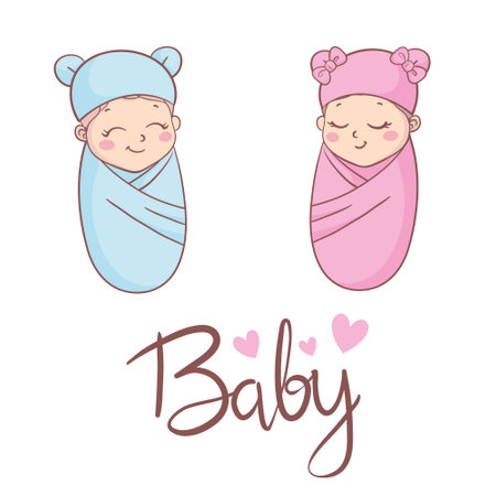Cute baby boy and girl in cartoon style. vector illustration.のイラスト素材