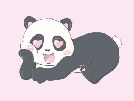 Illustration with cute cartoon panda. Illustration for the girl.のイラスト素材