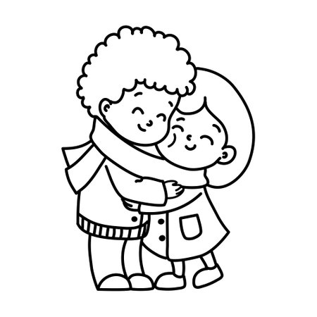 Cute girl and boy sketch. illustration, vector. Valentine's Day. love card.のイラスト素材