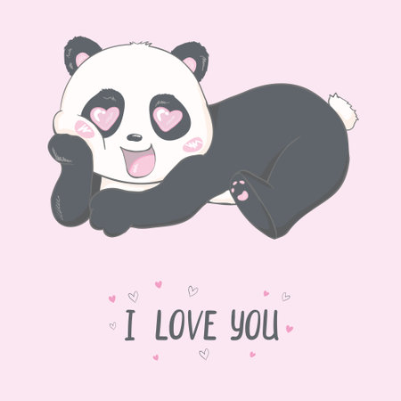 Illustration with cute cartoon panda. Illustration for the girl.のイラスト素材