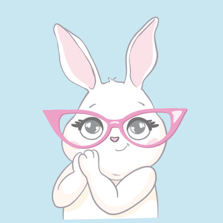 Cute little rabbit with pink glasses. Funny bunny face. Vector illustration for children print design, kids t-shirt, baby wearのイラスト素材