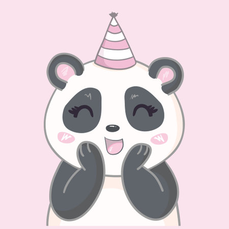 Birthday panda with gift box and balloon. panda in pinkのイラスト素材