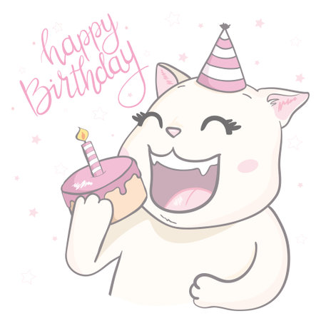 Cute cat creative cards templates with Happy birthday theme design. vector illustrationのイラスト素材
