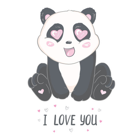 Illustration with cute cartoon panda. Illustration for the girl.のイラスト素材
