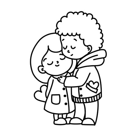 Cute girl and boy sketch. illustration, vector. Valentine's Day. love card.のイラスト素材