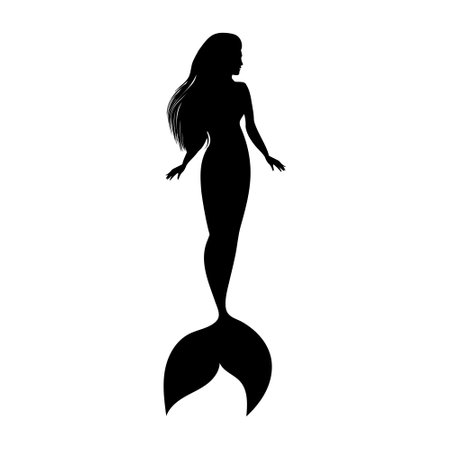 The silhouette of a fabulous female mermaid princess. Girls under water. Fishtail. Vector illustration.のイラスト素材