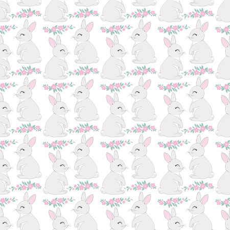 Seamless pattern with cartoon bunnies for kids. Abstract art print. Hand drawn background with cute animals. Vector illustrationのイラスト素材