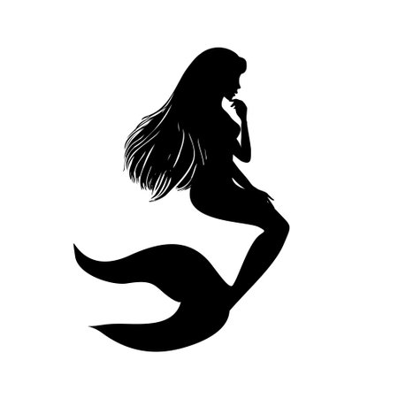 The silhouette of a fabulous female mermaid princess. Girls under water. Fishtail. Vector illustration.のイラスト素材