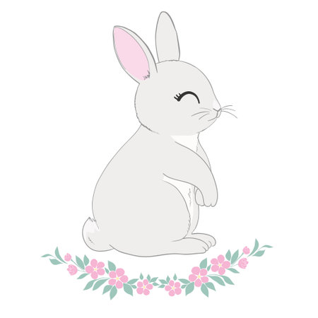 Hand Drawn Bunny. Cute Rabbit Vector. Print Design for Kids Fashion.のイラスト素材