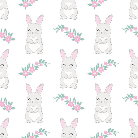 Seamless pattern with cartoon bunnies for kids. Abstract art print. Hand drawn background with cute animals. Vector illustrationのイラスト素材
