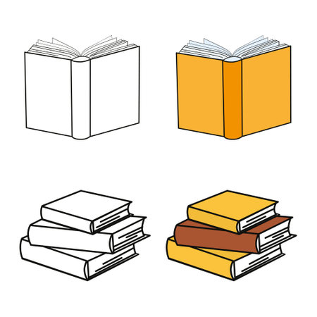 A sketch book, a coloring book and a book in color. Vector illustration in a flat style on a white background. Set of school supplies composition. Children's subjects for study.のイラスト素材