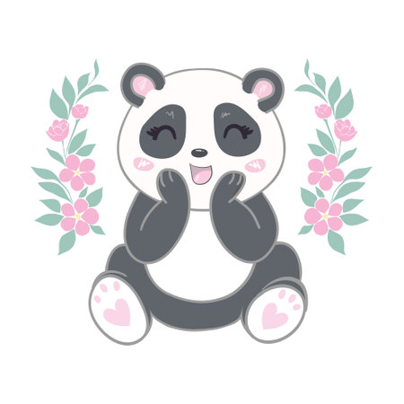 Hand drawn Cute panda. Handwritten - Sweet Cute. Vector illustration.のイラスト素材