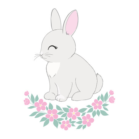 Hand Drawn Bunny. Cute Rabbit Vector. Print Design for Kids Fashion.のイラスト素材