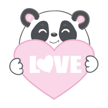 Cute Panda Holding Love Heart Cartoon Vector Icon Illustration. Animal Nature Icon Concept Isolated Premium Vector. Flat Cartoon Styleのイラスト素材