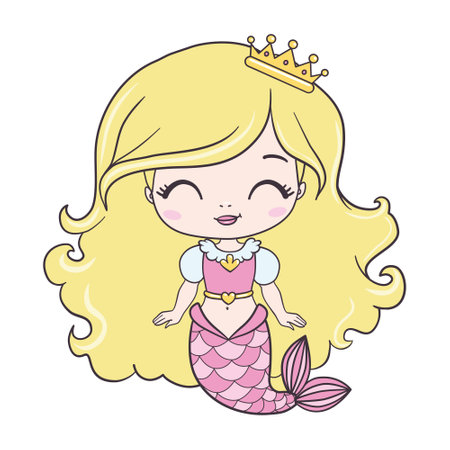 Little mermaid princess. Fantasy vector illustration isolated. Beautiful little mermaid. Siren. Sea theme. Hand drawn vector illustration on a white background.のイラスト素材