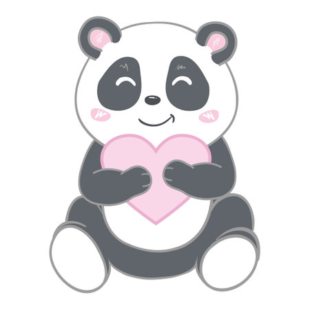 Cute Panda Holding Love Heart Cartoon Vector Icon Illustration. Animal Nature Icon Concept Isolated Premium Vector. Flat Cartoon Styleのイラスト素材