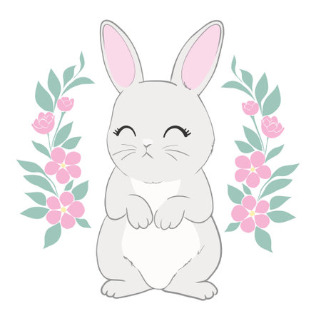 Hand Drawn Bunny. Cute Rabbit Vector. Print Design for Kids Fashion.のイラスト素材
