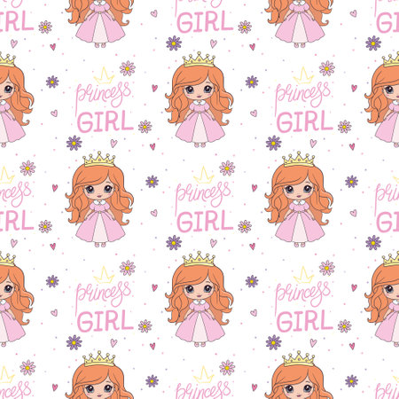 Childish seamless pattern with princess in scandinavian style. Creative vector childish background for fabric, textileのイラスト素材