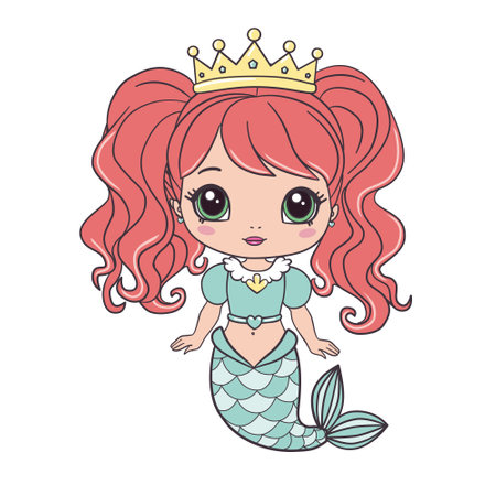 Beautiful little mermaid. Siren. Sea theme. Hand drawn vector illustration on a white background.のイラスト素材
