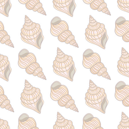 Seamless pattern with seashells, corals and starfishes. Marine background. Perfect for greetings, invitations, manufacture wrapping paper, textile and web design.のイラスト素材