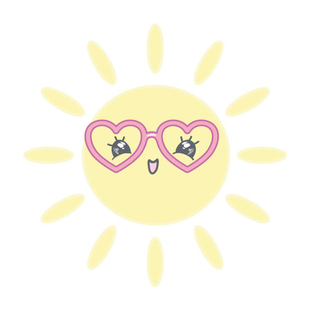 Funny sun icon illustration isolated on white background. Flat style. Vector templateのイラスト素材