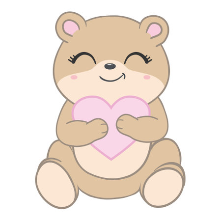 Little teddy bear isolated on a white background, vector, illustration. Romantic hand drawing poster cartoon character postcard for a holidayのイラスト素材