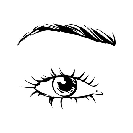 Hand-drawn beautiful female eye, sketch. Makeup, beauty salon symbol. Vintage vector illustrationのイラスト素材