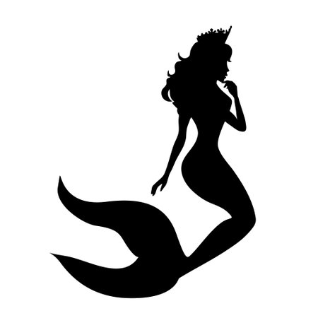 The silhouette of a fabulous female mermaid princess. Girls under water. Fishtail. Vector illustration.のイラスト素材