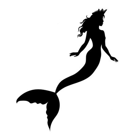 The silhouette of a fabulous female mermaid princess. Girls under water. Fishtail. Vector illustration.のイラスト素材