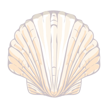 Vector seashell isolated on white background. Yellow sea shell icon. Summer, underwater or ocean...