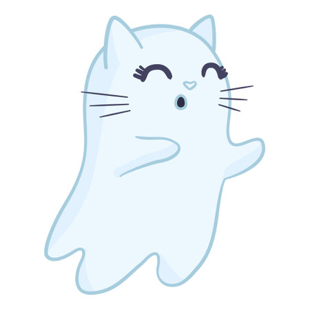 cute spirit flying cats. Pets for Halloween. A cartoon creepy children's character. Vector illustration for a greeting card.のイラスト素材