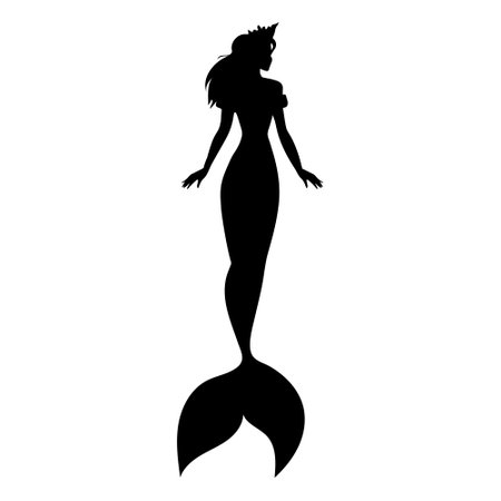 The silhouette of a fabulous female mermaid princess. Girls under water. Fishtail. Vector illustration.のイラスト素材