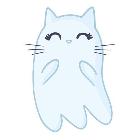 cute spirit flying cats. Pets for Halloween. A cartoon creepy children's character. Vector illustration for a greeting card.のイラスト素材